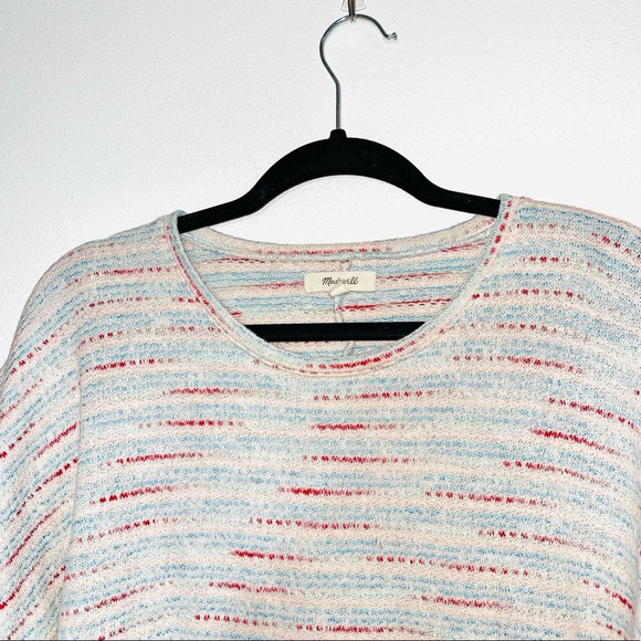 Madewell Textured Puff-Sleeve Cream & Multicolor Striped Knit Top Medium Women’s - Picture 2 of 11
